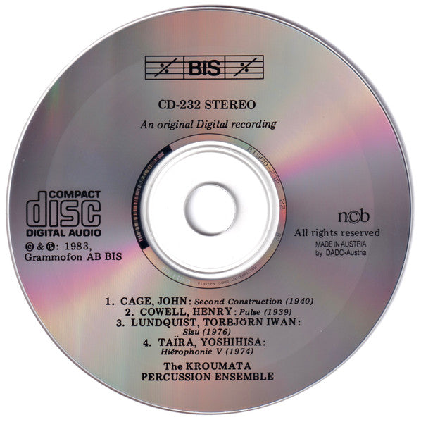 The Kroumata Percussion Ensemble, John Cage, Henry Cowell, Torbjörn Iwan Lundquist, Yoshihisa Taïra ~ Second Construction (1940) ─ Pulse (1939) ─ Sisu (1976) ─ Hiérophonie V (1974) (Vinyl) - Djungel & Jazz
