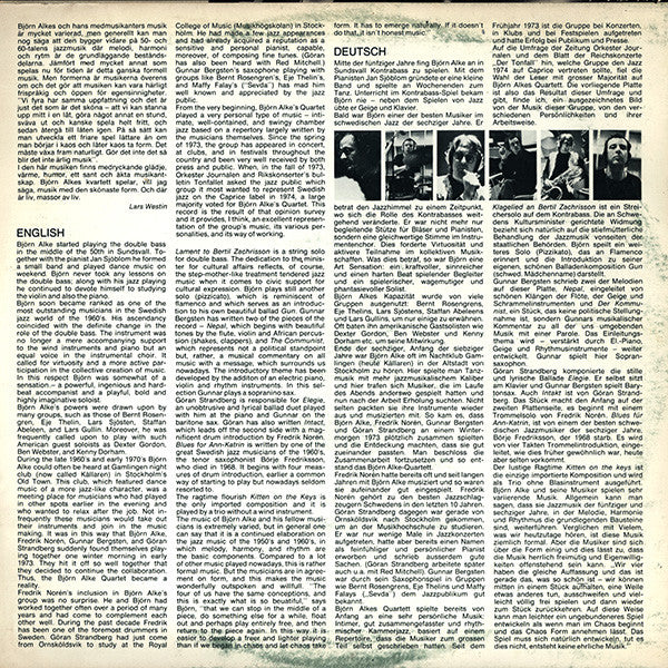 Björn Alkes Kvartett ~ Björn Alkes Kvartett (Vinyl) - Djungel & Jazz