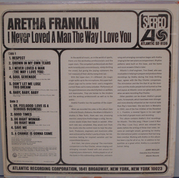 Aretha Franklin ~ I Never Loved A Man The Way I Love You (Vinyl) - Djungel & Jazz