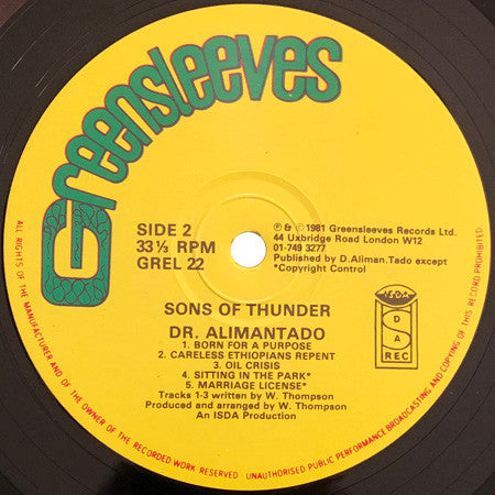Dr. Alimantado ~ Sons Of Thunder (Vinyl) - Djungel & Jazz