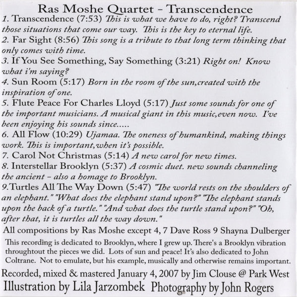 Ras Moshe Quartet ~ Transcendence (Vinyl) - Djungel & Jazz