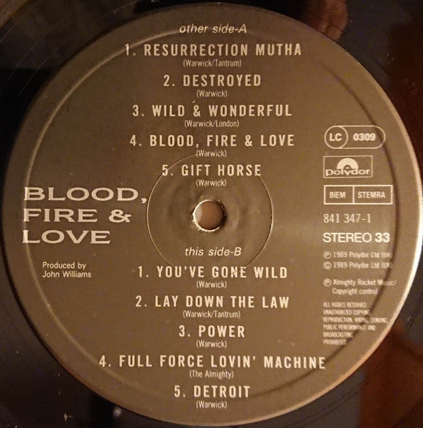 The Almighty ~ Blood, Fire & Love (Vinyl) - Djungel & Jazz