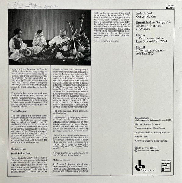 Emani Sankara Sastry ~ Inde Du Sud - Concert De Vina (Vinyl) - Djungel & Jazz
