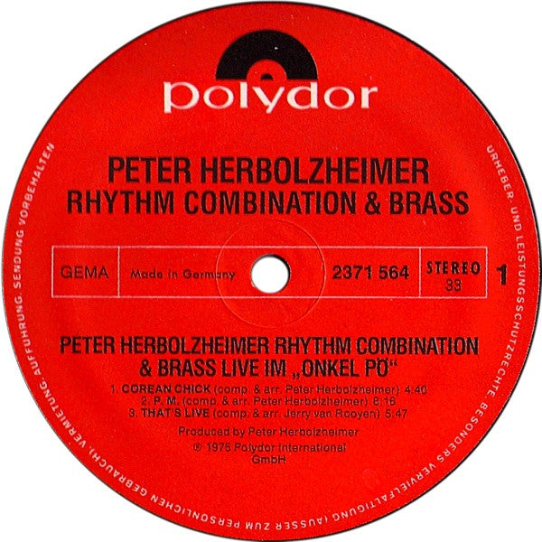 Peter Herbolzheimer Rhythm Combination & Brass ~ Live Im Onkel Pö (Vinyl) - Djungel & Jazz