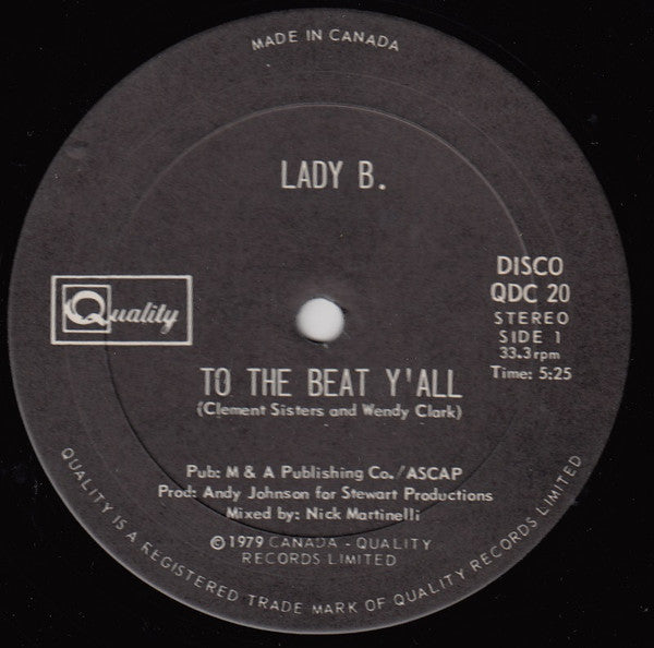 Lady B.* : To The Beat Y'all (12")
