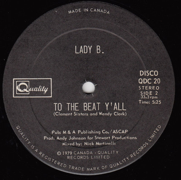 Lady B.* : To The Beat Y'all (12")