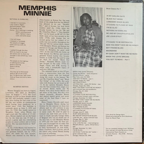 Memphis Minnie : Blues Classics by Memphis Minnie (LP, Comp)