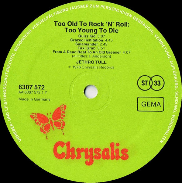 Jethro Tull ~ Too Old To Rock 'N' Roll: Too Young To Die! (Vinyl) - Djungel & Jazz