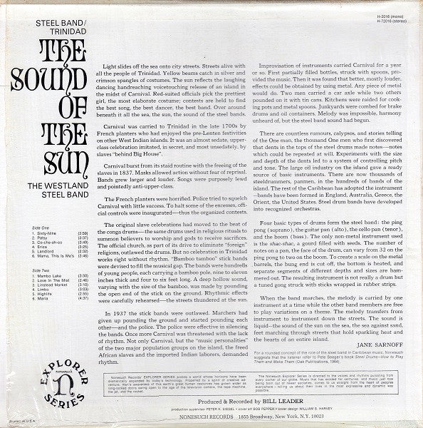 The Westland Steel Band ~ The Sound Of The Sun (Steel Band / Trinidad) (Vinyl) - Djungel & Jazz