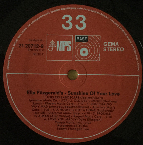 Ella Fitzgerald : Sunshine Of Your Love (LP, Album, RP)