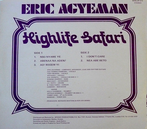 Eric Agyemang ~ Highlife Safari (Vinyl) - Djungel & Jazz