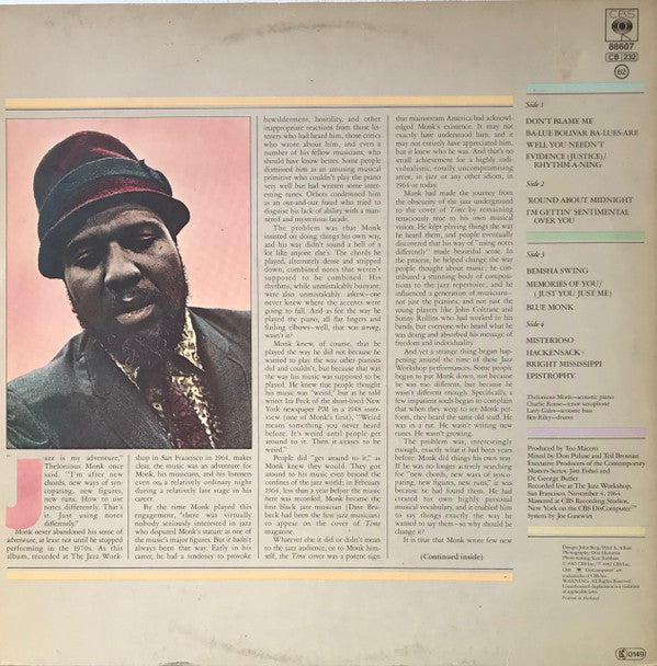 Thelonious Monk ~ Live At The Jazz Workshop (Vinyl) - Djungel & Jazz