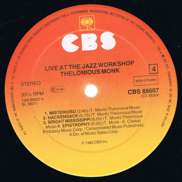 Thelonious Monk ~ Live At The Jazz Workshop (Vinyl) - Djungel & Jazz