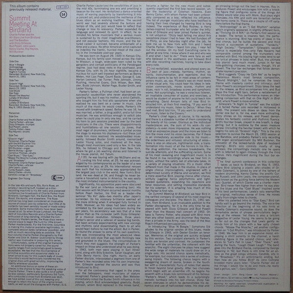 Charlie Parker ~ Summit Meeting At Birdland (Vinyl) - Djungel & Jazz