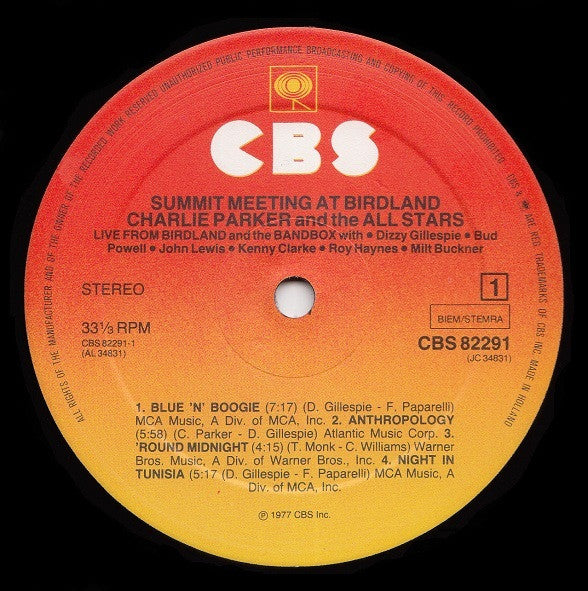 Charlie Parker ~ Summit Meeting At Birdland (Vinyl) - Djungel & Jazz