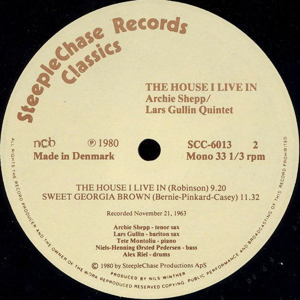 Archie Shepp/Lars Gullin Quintet ~ The House I Live In (Vinyl) - Djungel & Jazz