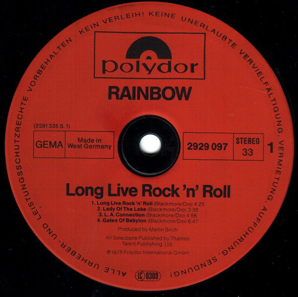 Rainbow ~ Long Live Rock 'N' Roll (Vinyl) - Djungel & Jazz
