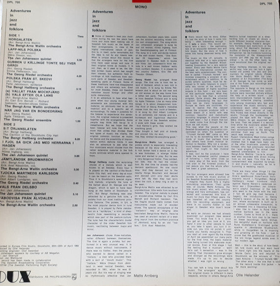 Bengt-Arne Wallin / Jan Johansson / Georg Riedel / Bengt Hallberg ~ Adventures In Jazz And Folklore (Vinyl) - Djungel & Jazz