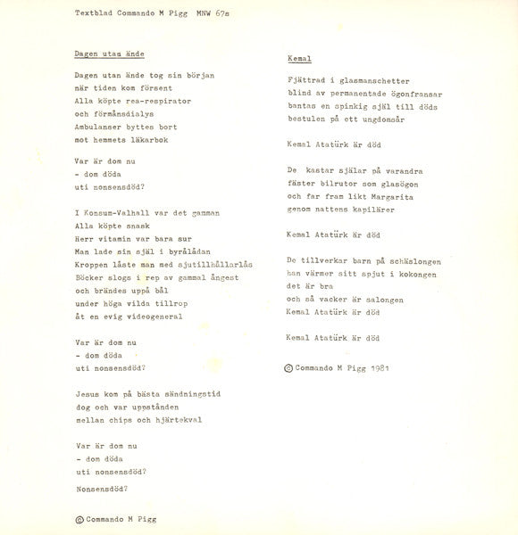 Commando M. Pigg ~ Dagen Utan Ände (Vinyl) - Djungel & Jazz