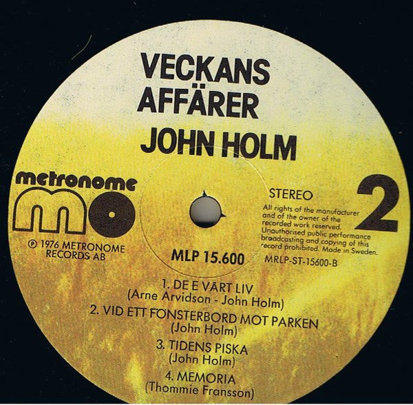 John Holm ~ Veckans Affärer (Vinyl) - Djungel & Jazz
