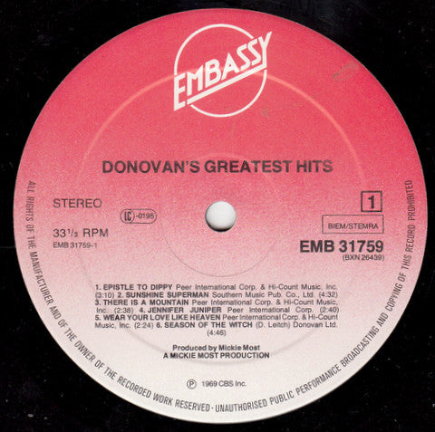 Donovan : Donovan's Greatest Hits (LP, Comp)