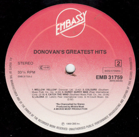 Donovan : Donovan's Greatest Hits (LP, Comp)