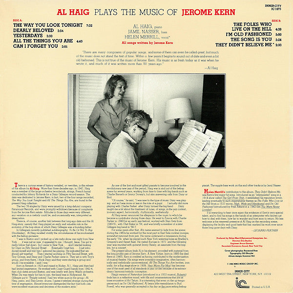Al Haig ~ Al Haig Plays The Music Of Jerome Kern (Vinyl) - Djungel & Jazz