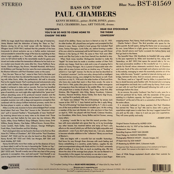 Paul Chambers Quartet : Bass On Top (LP, Album, RE, 180)