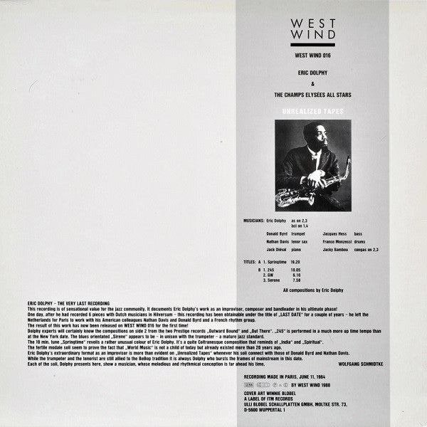 Eric Dolphy ~ Unrealized Tapes (Vinyl) - Djungel & Jazz