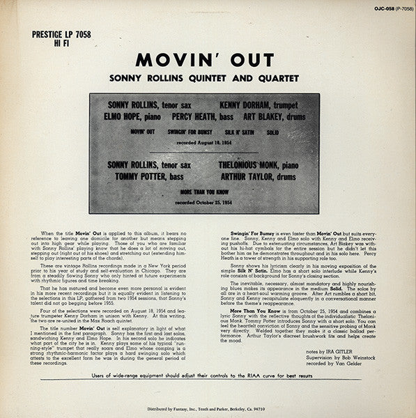 Sonny Rollins : Moving Out (LP, Album, RE, Car)