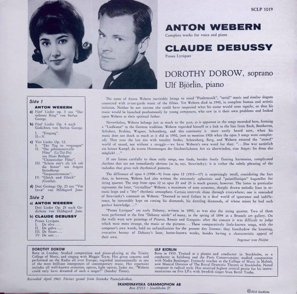 Dorothy Dorow / Ulf Björlin - Anton Webern / Claude Debussy ~ Webern: Complete Works For Voice And Piano / Debussy: Proses Lyriques (Vinyl) - Djungel & Jazz