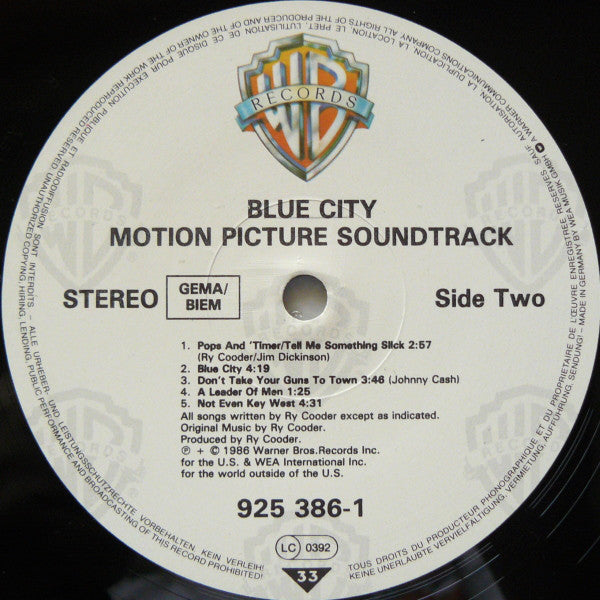 Ry Cooder ~ Blue City (Motion Picture Soundtrack) (Vinyl) - Djungel & Jazz