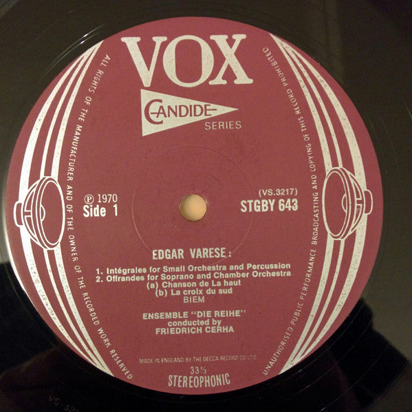 Varèse, Friedrich Cerha, "Die Reihe" Ensemble ~ Density / Intégrales / Offrandes / Hyperprism / Octandre / Ionisation (Vinyl) - Djungel & Jazz