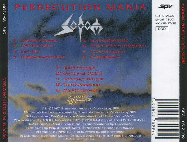 Sodom ~ 2 Originals Of Sodom (Persecution Mania / In The Sign Of Evil / Obsessed By Cruelty) (Vinyl) - Djungel & Jazz