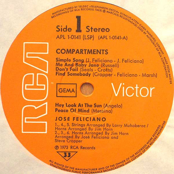 José Feliciano ~ Compartments (Vinyl) - Djungel & Jazz