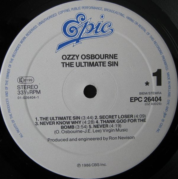 Ozzy Osbourne ~ The Ultimate Sin (Vinyl) - Djungel & Jazz