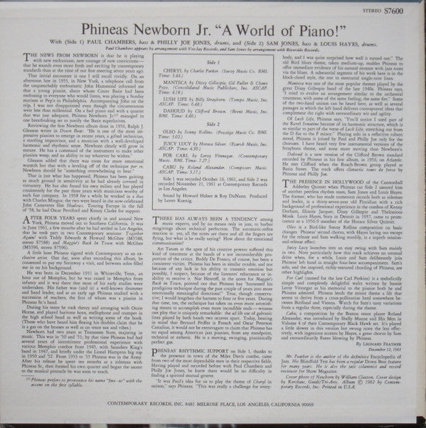 Phineas Newborn Jr. ~ A World Of Piano ! (Vinyl) - Djungel & Jazz