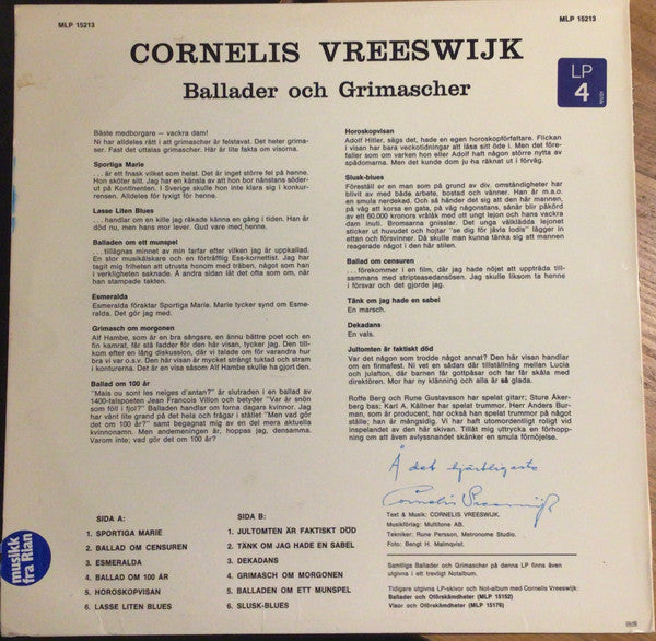 Cornelis Vreeswijk ~ Ballader Och Grimascher (Vinyl) - Djungel & Jazz