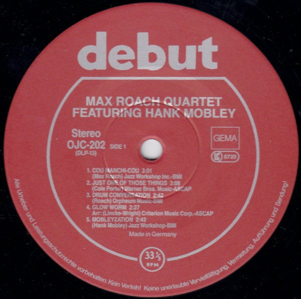 The Max Roach Quartet Featuring Hank Mobley ~ The Max Roach Quartet Featuring Hank Mobley (Vinyl) - Djungel & Jazz