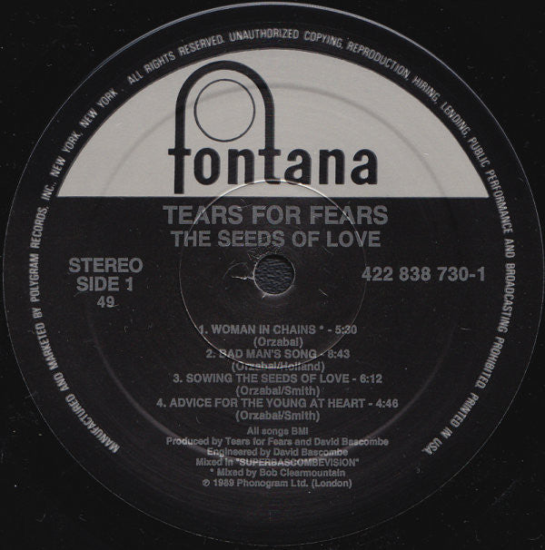 Tears For Fears : The Seeds Of Love (LP, Album)