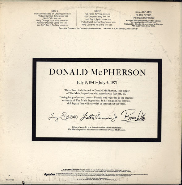 The Main Ingredient ~ Black Seeds (Vinyl) - Djungel & Jazz