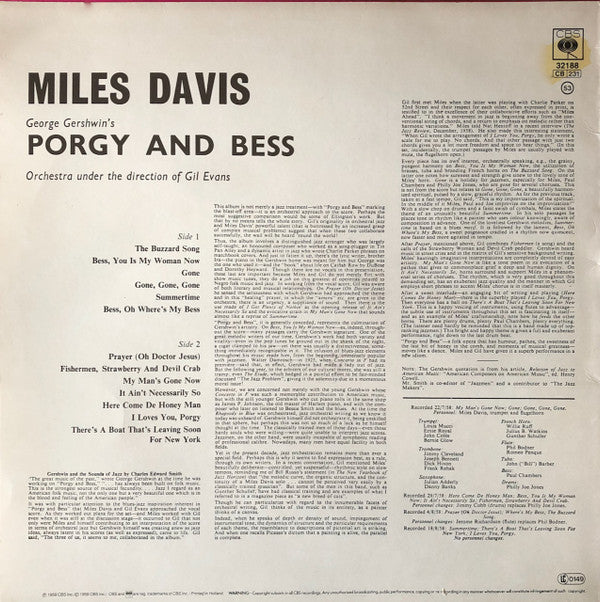 Miles Davis : Porgy And Bess (LP, Album, RE)