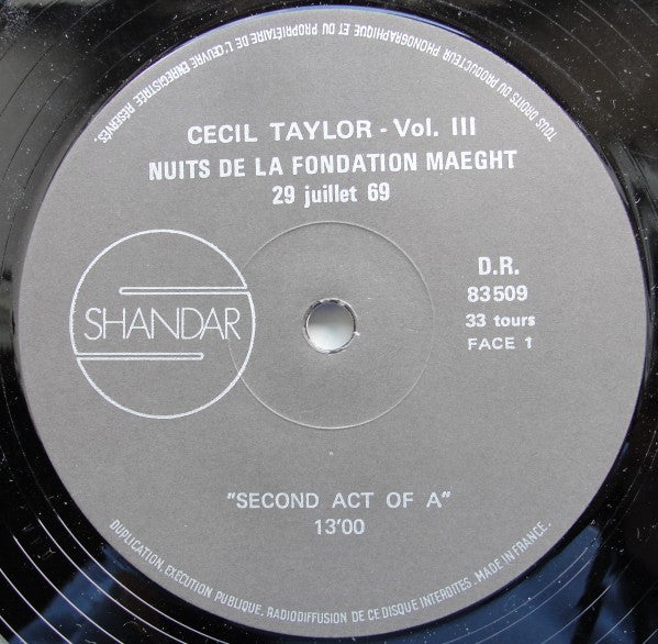 Cecil Taylor ~ Nuits De La Fondation Maeght Vol. 3 (Vinyl) - Djungel & Jazz