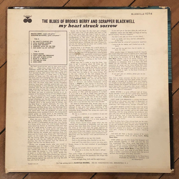 Brooks Berry & Scrapper Blackwell ~ The Blues Of Brooks Berry And Scrapper Blackwell - My Heart Struck Sorrow (Vinyl) - Djungel & Jazz