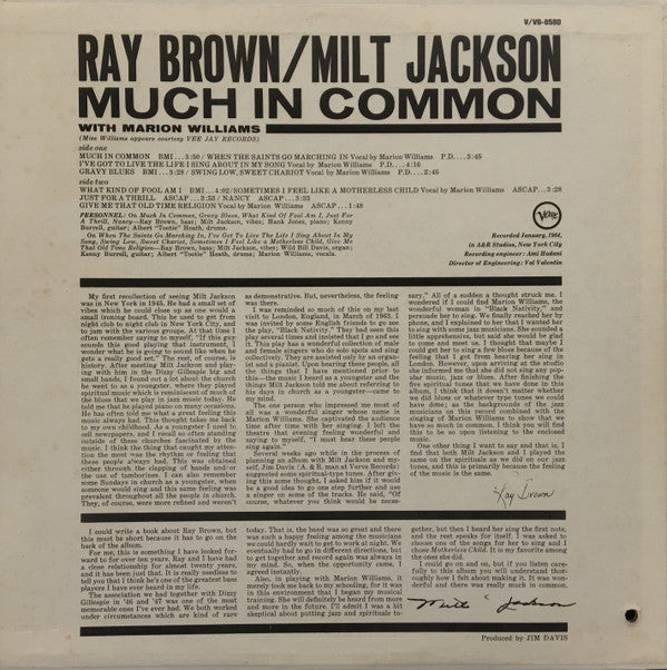 Ray Brown / Milt Jackson ~ Much In Common (Vinyl) - Djungel & Jazz