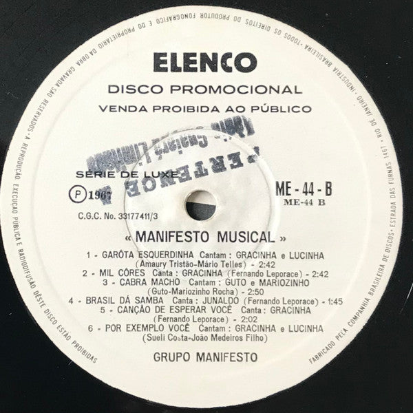 Grupo Manifesto : Manifesto Musical (LP, Album, Mono, Promo)