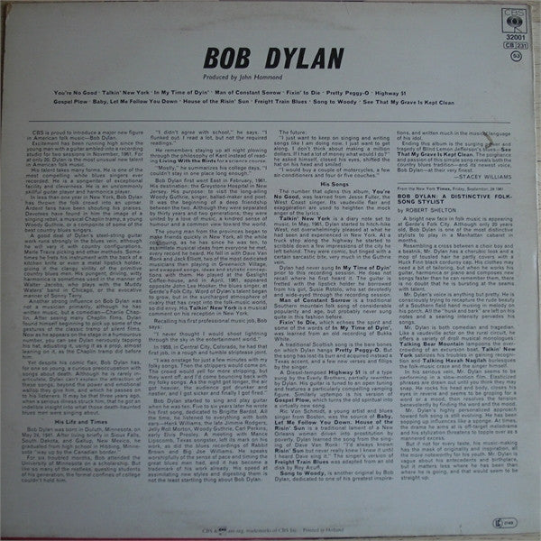 Bob Dylan : Bob Dylan (LP, Album, RE)