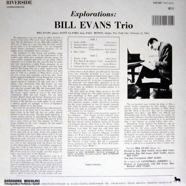 Bill Evans Trio* : Explorations (LP, Album, RE)