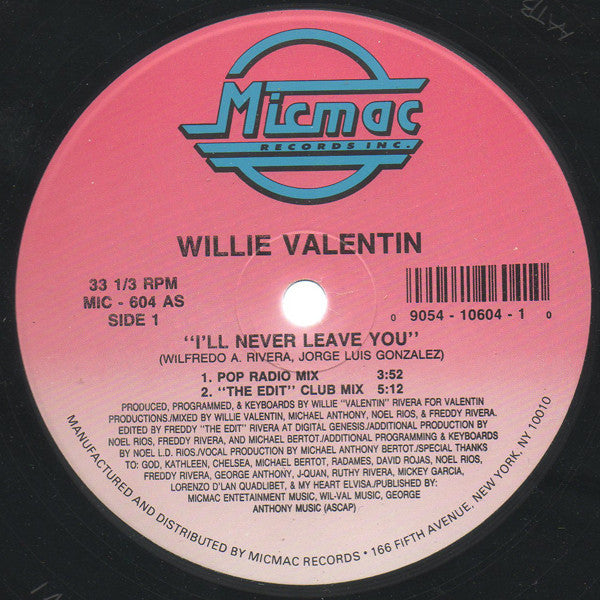 Willie Valentin ~ I'll Never Leave You (Vinyl) - Djungel & Jazz