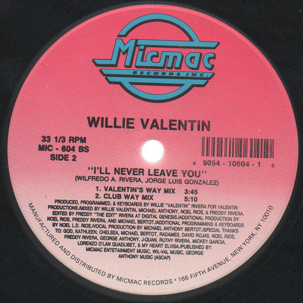 Willie Valentin ~ I'll Never Leave You (Vinyl) - Djungel & Jazz